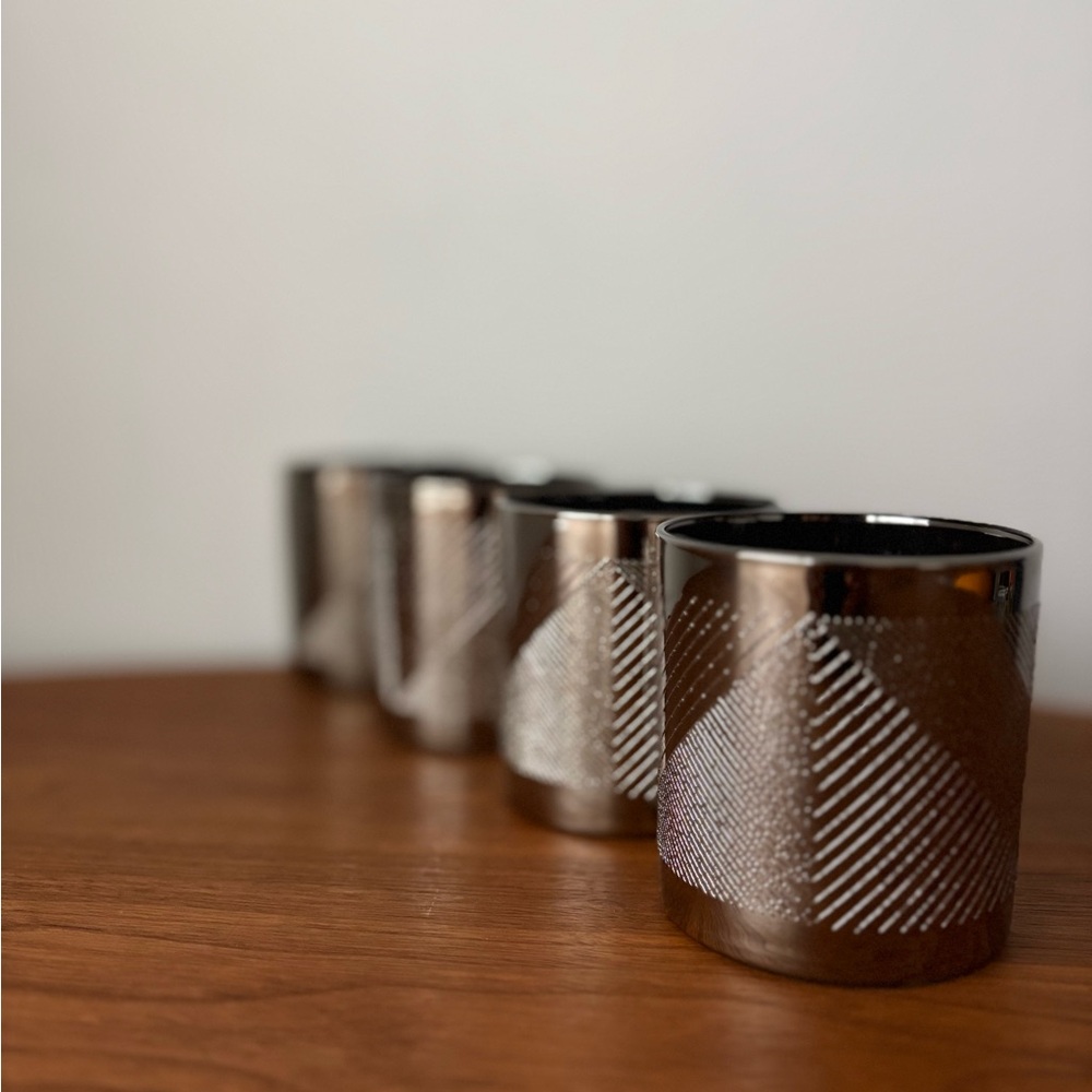 Mid Century Bar Mad Men Style Silver Patterned Tumblers Set MCM Cocktail Glasses